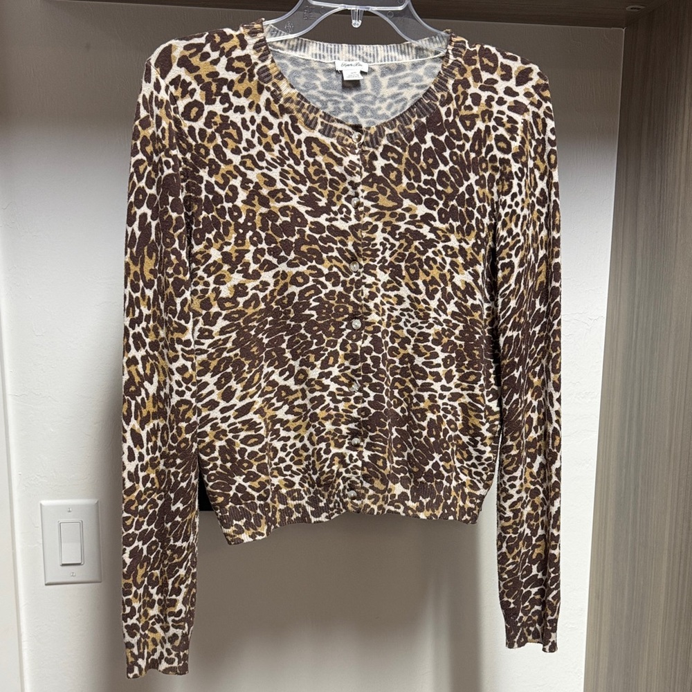 Kimchi Blue Brown and Tan Leopard Button Down sweater